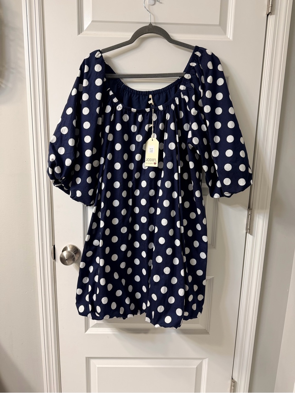 JODIFL Navy Blue Dress with White Polka Dots